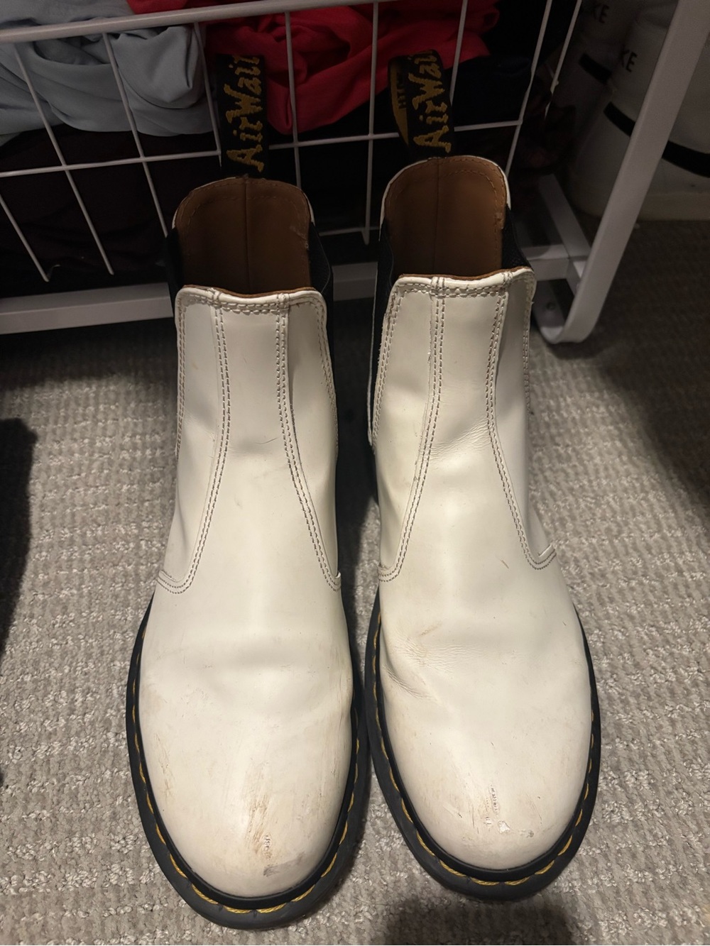 Dr. Martens White Leather Chelsea Boots with Black Sole